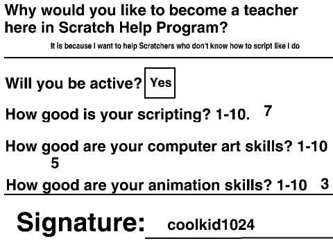 Scrach Help Program Teacher Application