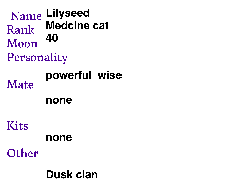 Temeplate for Dusk Clan Lilyseed