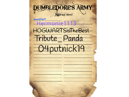 Dumbledore's Army Sign Up Sheet