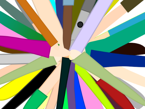 hands in the middle with all 40 thinkthon universe characters