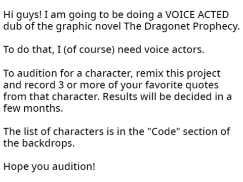 The Dragonet Prophecy - GN Dub Glory+Peril Audition