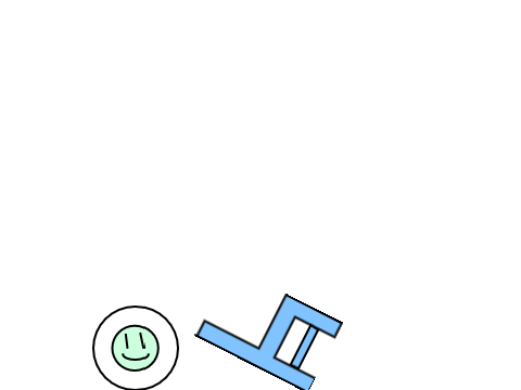 jumble picks up a blue chair off the ground