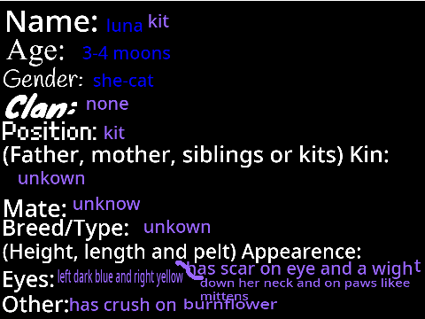 Warrior Cats' Role-play sheet remix
