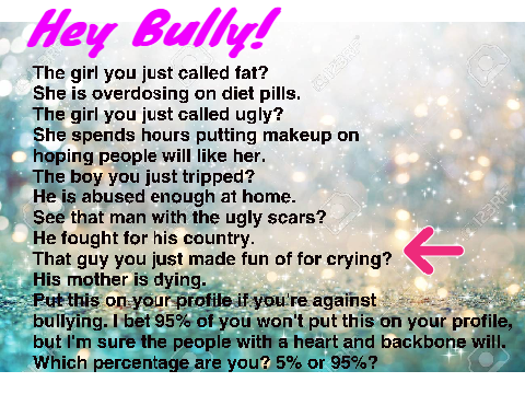STOP BULLYING ALL KINDS OF BULLYING!!!!