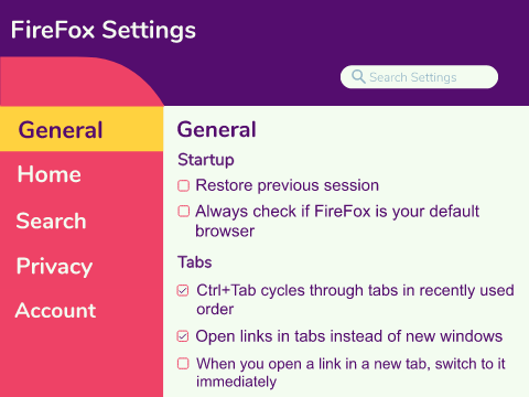 FireFox Settings Redesign | Entry For 5 Color Palette (#2)