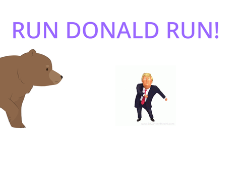 Donald trump is to busy doing the floss that he can't even notice a bear about to eat him!