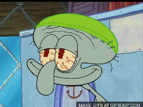 Squidward's head deflates as unfitting music plays