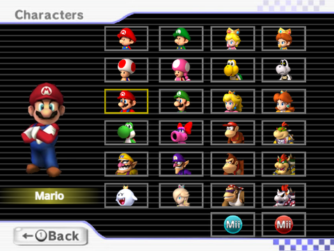 Mario Kart Wii Characters Menu