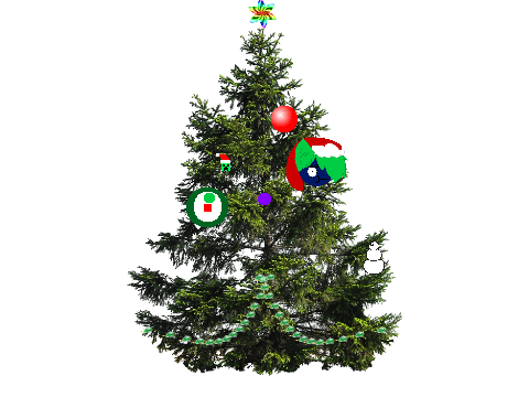 Add an ornament to the Christmas tree.