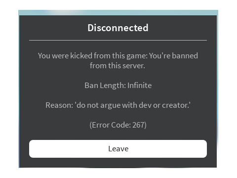 lol this noob thinks hes the creator of the game and banned me