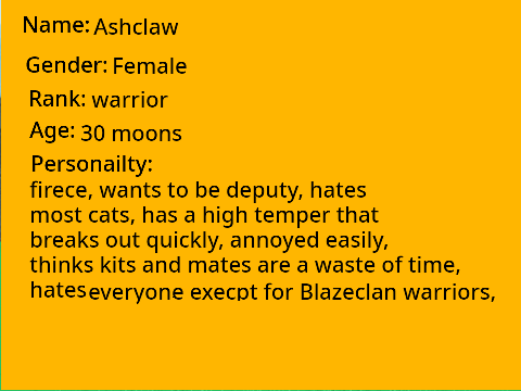 Ashclaw Warrior Cat Role-Play Sign-Up Sheet
