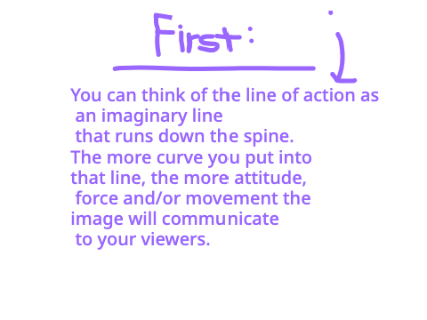 Line of action and skeletal pose drawing technique