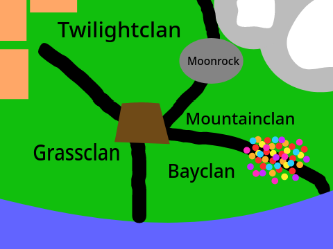 MAP of Bayclan, Twilightclan, Mountainclan, & Grassclan