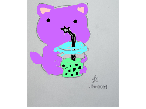cat likes bubles tea