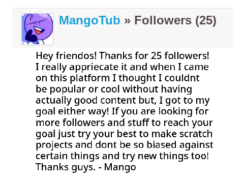 Thanks for 25 followers!