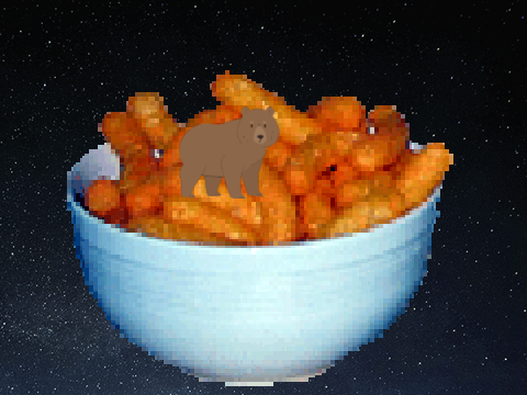 Bear gets stuck at cheesy puff planet
