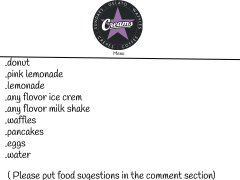 Creams Cafe menu