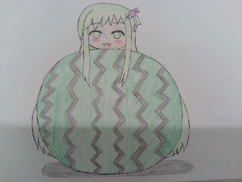 風船入りの緑髪ロングヘアの女の子