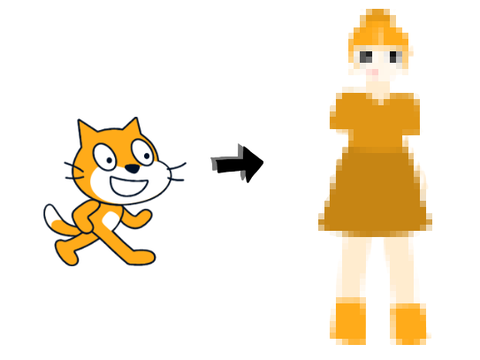 -`, | scratch cat | redrawing scratch characters as humans