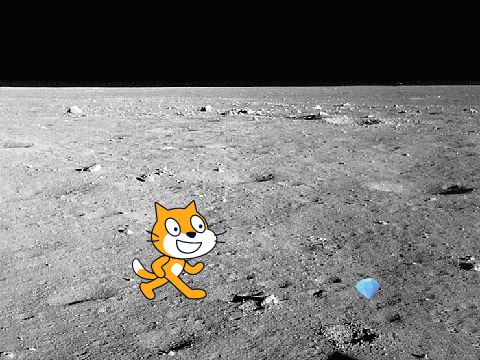 The cat find the crystal on the moon