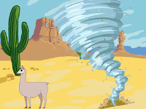 Llama trying to survive tornado
