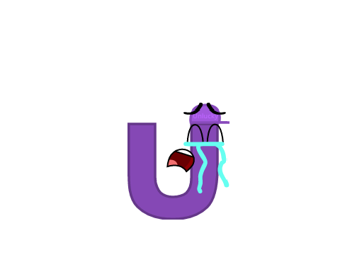 Little Purple U is crying because he lost his limbs.