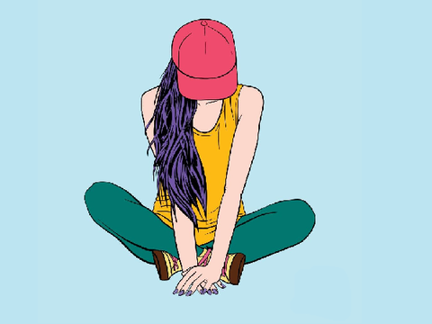 Girl in a pink hat.