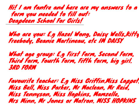 Deapdeen School for girls form answers