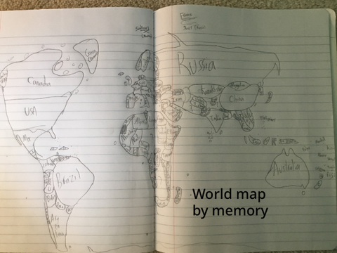 World map by memory