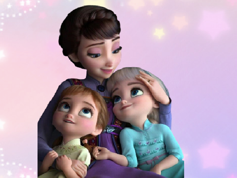 Cute Elsa and Anna with Queen Induna