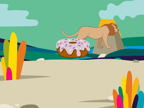 Make the lion eat donuts