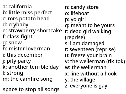 a bunch of songs that exist