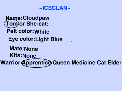The NEW Warrior Cat Sign up sheet for Blaze and Ice remix