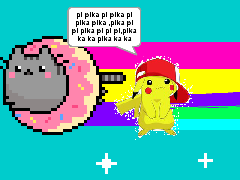 Pikachu is flying with somthing