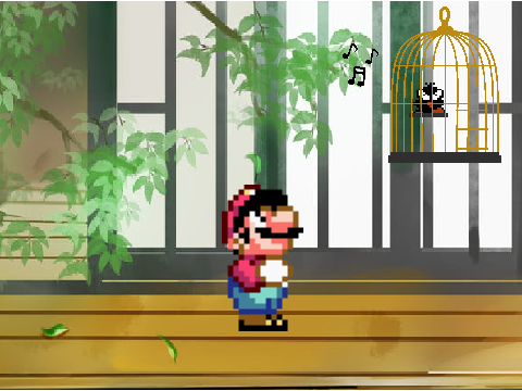 mario looking at his pet