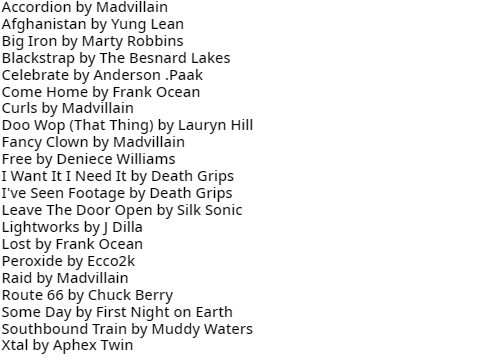 March 2021 Songslist
