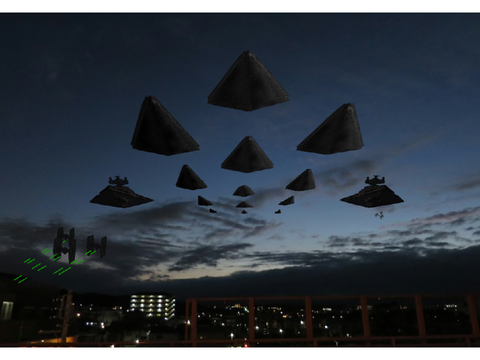 夕方の空にスターデストロイヤーの艦隊が！　　　/スターウォーズ/エイプリルフール/合成