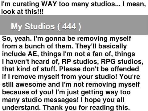 I'm in way too many studios...