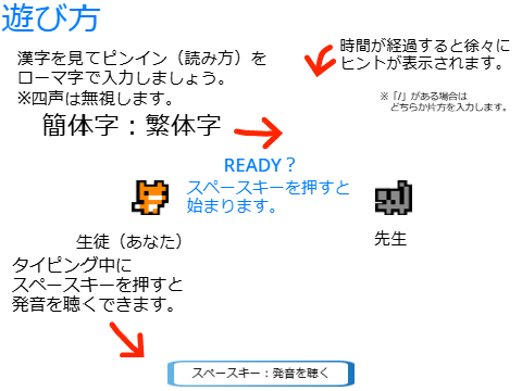 中国語１文字タイピングゲーム ver.0.9.202408