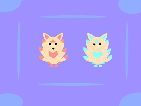 Drawing of Adopt Me kitsunes; normal, neon.