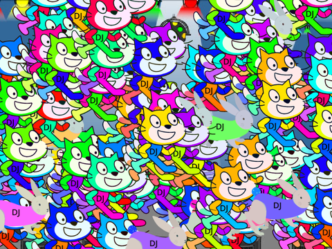 crazy DJ rainbow cats and rabbits