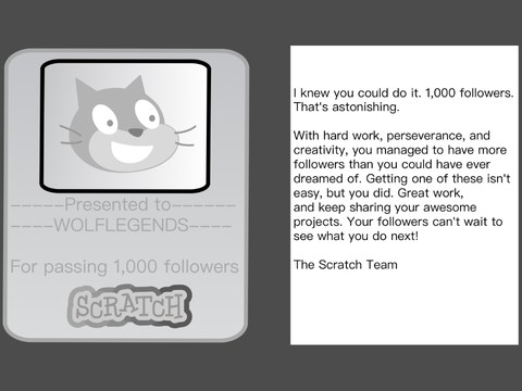 1K FOLLOWERS Silver Scratch Creator Award!!