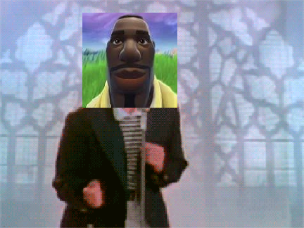 Rickoll except the face is the funny fortnite face