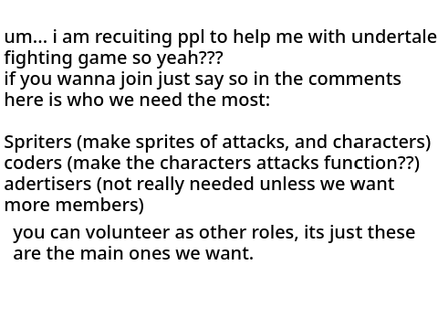 Recruiting Roles for my undertale fighting game