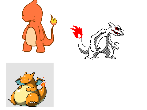 charmander,charmeleon,and charizard