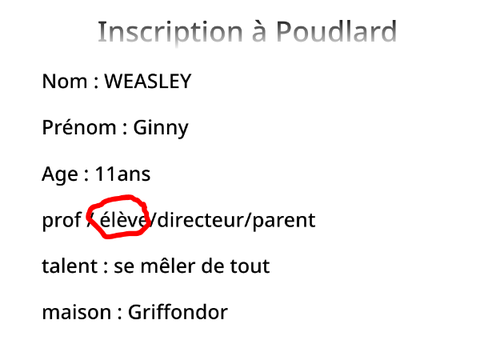 Inscription à Poudlard-Ginny Weasley
