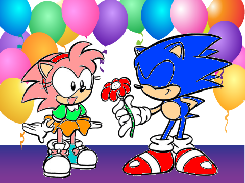 Sonic gives Amy a rose. (Sonamy)