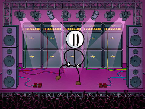 Henry Stickman performing his distraction dance on stage