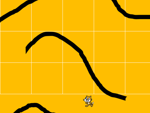 cloning scratch cat going around maze (background and grid 100% pen)