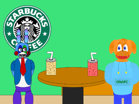 me and bisket dog talking at starbucks